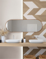 Iria Nordikwood Bone 24 x 48 matte ceramic wall tile installed in a modern bathroom