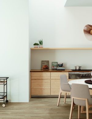 Blanco Matte 24 x48 large-format white wall tile in a contemporary dining room