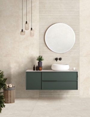 Oasi Avorio porcelain tile installed on bathroom floors and walls